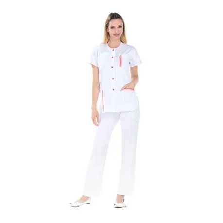 Blouse esthéticienne Blanche surpiqûre Rouge - Rémi Confection