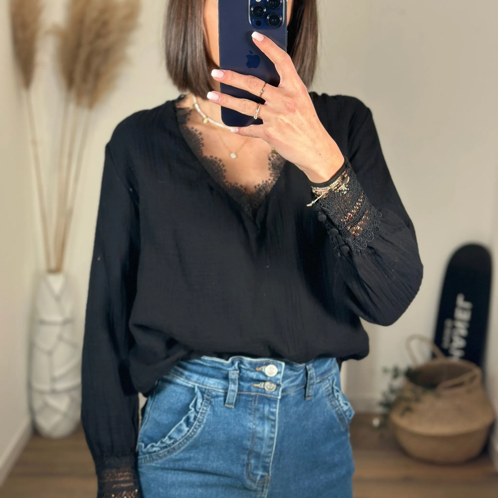 BLOUSE NOIRE GAZE DE COTON
