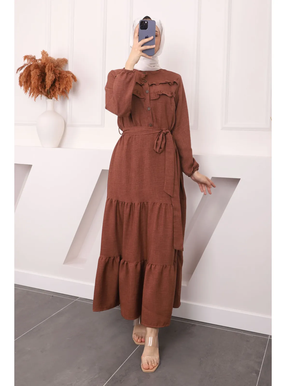 Brown - Unlined - Modest Dress