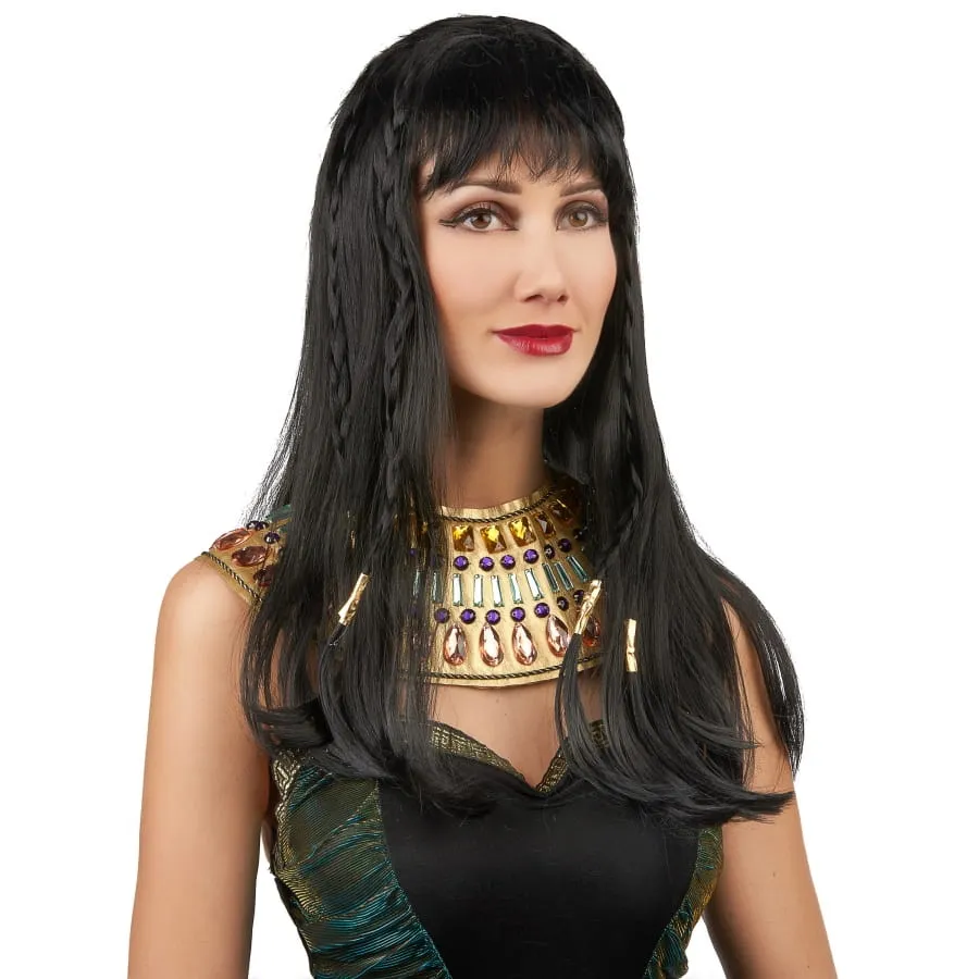 Elegant costume noir et doré de reine egyptienne