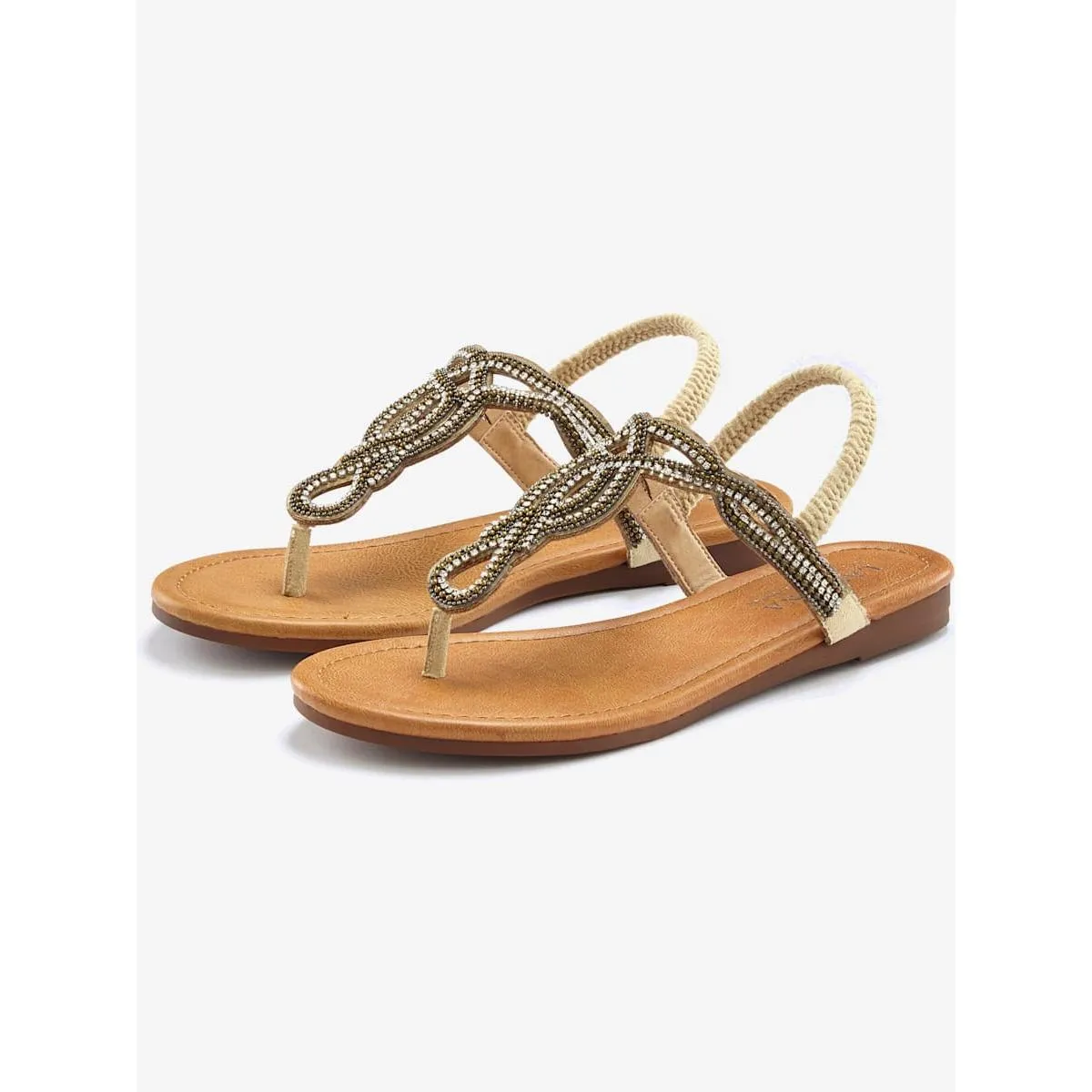Lascana – Tongs petites pierres fantaisie beige – Grandes pointures