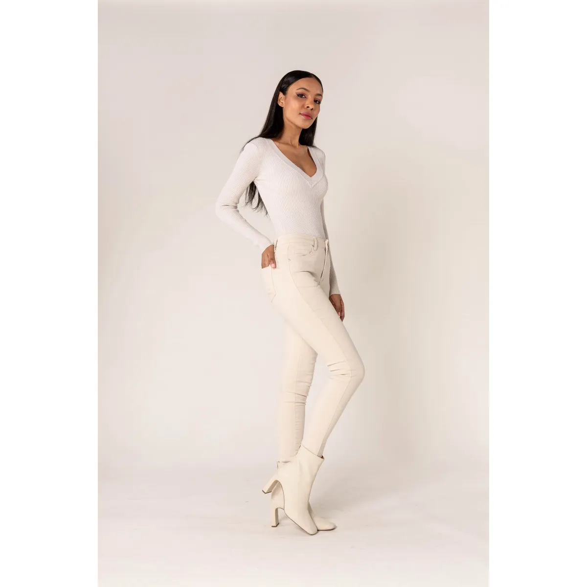 Pantalon stretch skinny écru Nina Carter - Matière noble 29,90€