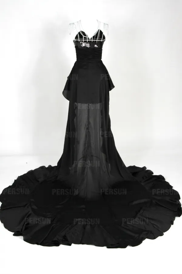 Petite robe noire Beyonce bustier en cœur à traîne balayer