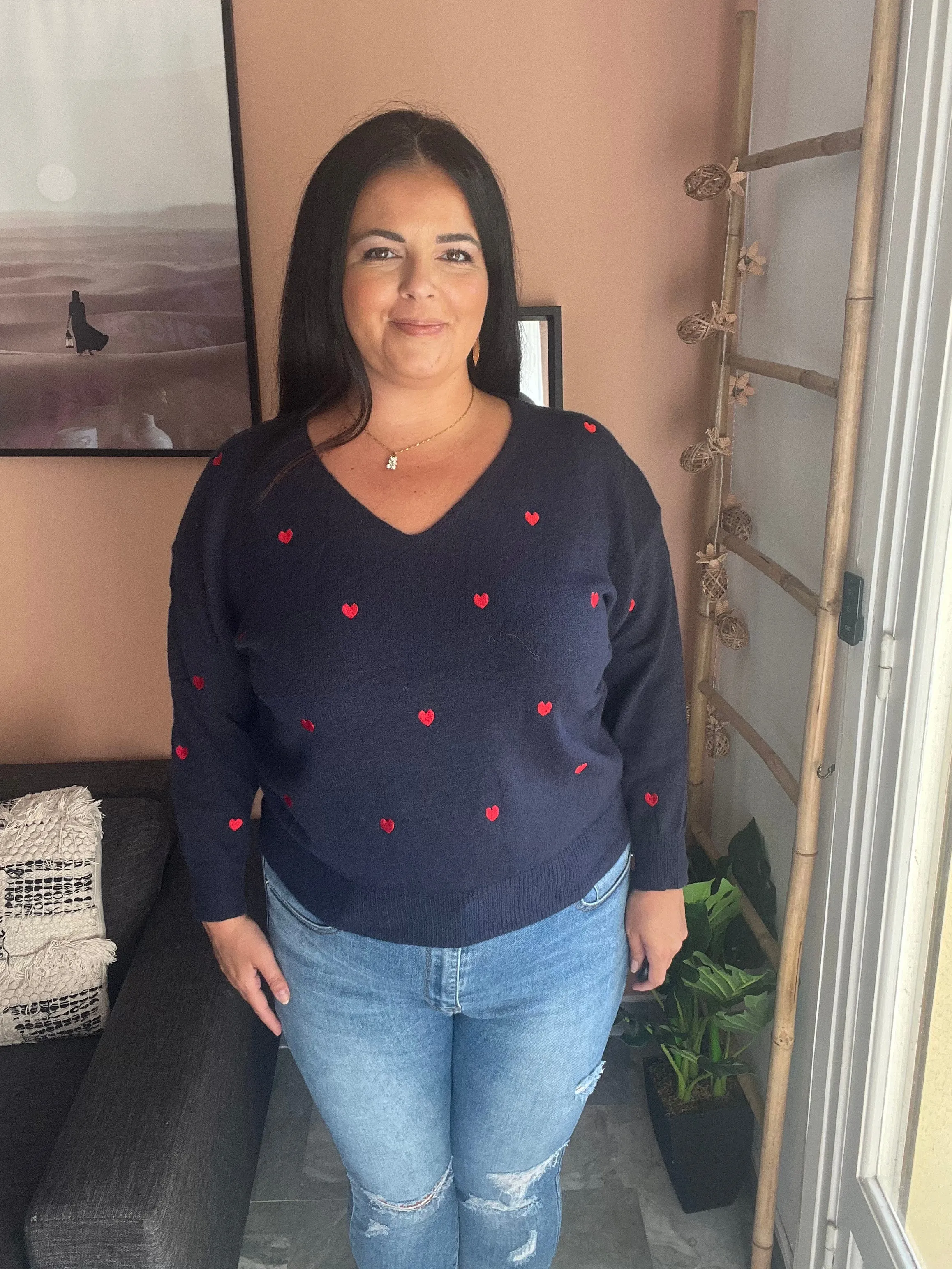 Pull coeurs bleu