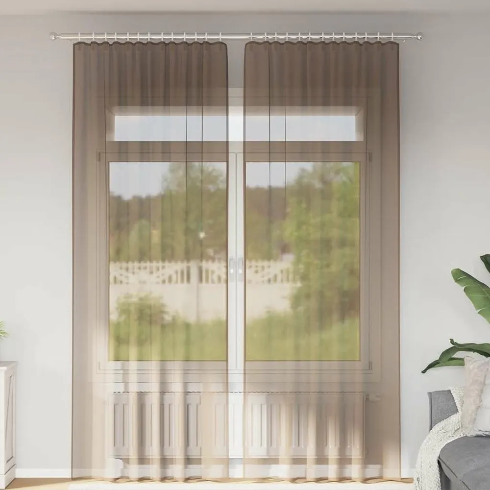 Rideaux en voile avec boucles 2 pcs marron clair 140x260 cm