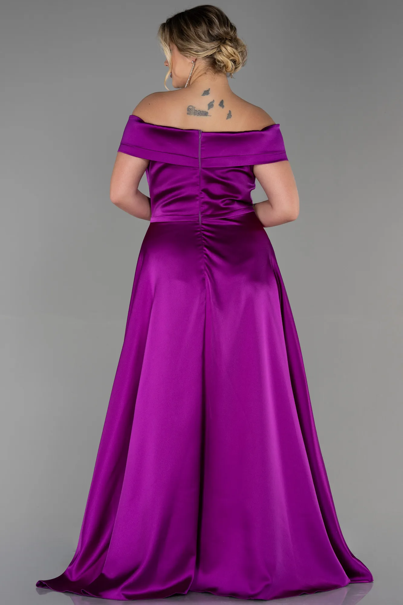 Robe De Soirée Grande Taille Satin Longue Violet Foncé ABU2355