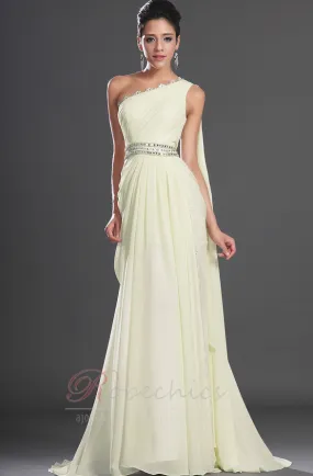 Robe de Soirée Haut Bas Zip Ouverture Frontale Champagne Epurée