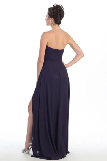 Robe fuchsia à bustier cœur longue avec fente latérale pour mariage