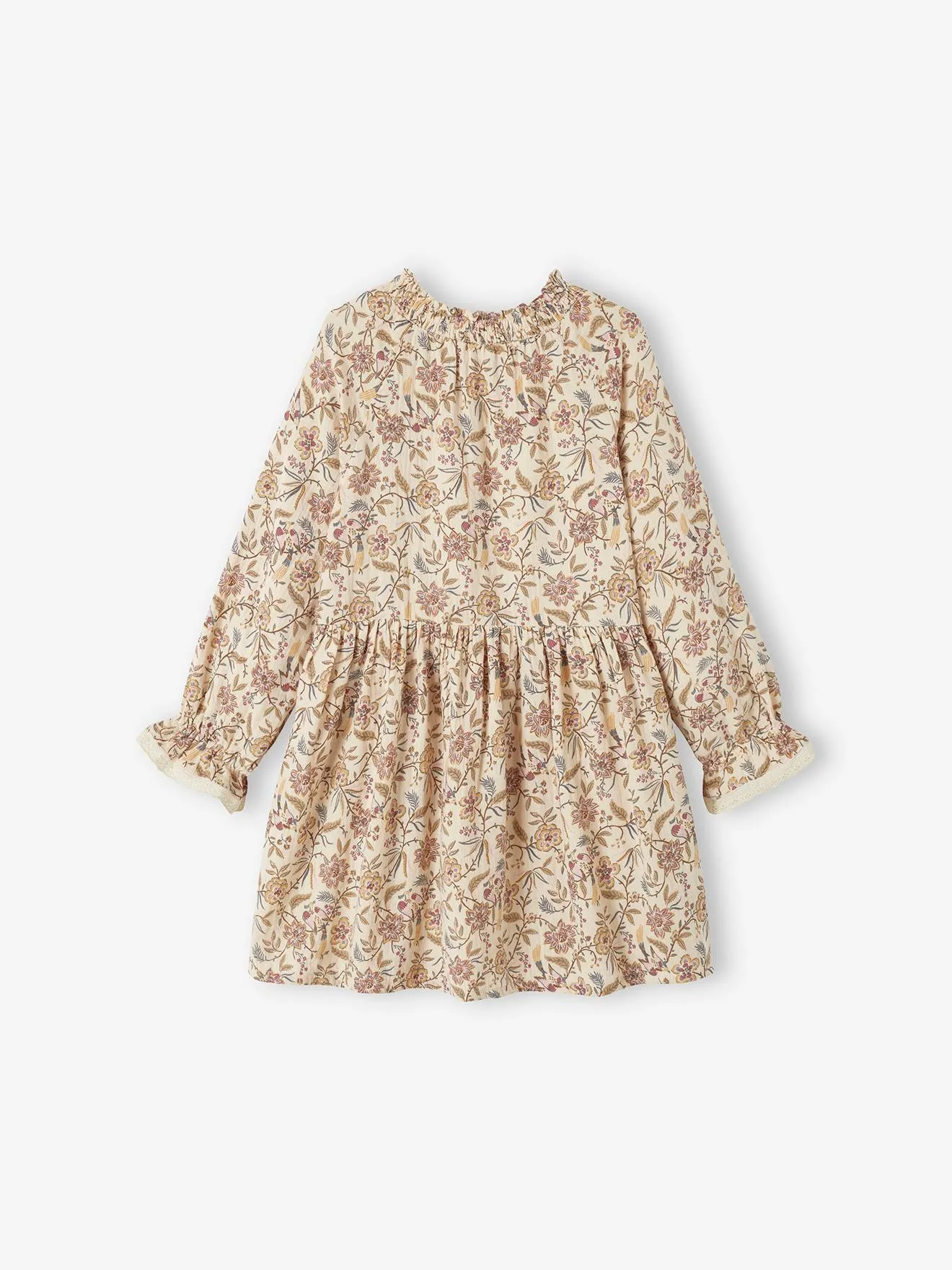Robe à fleurs en gaze de coton fille beige imprimé - Vertbaudet