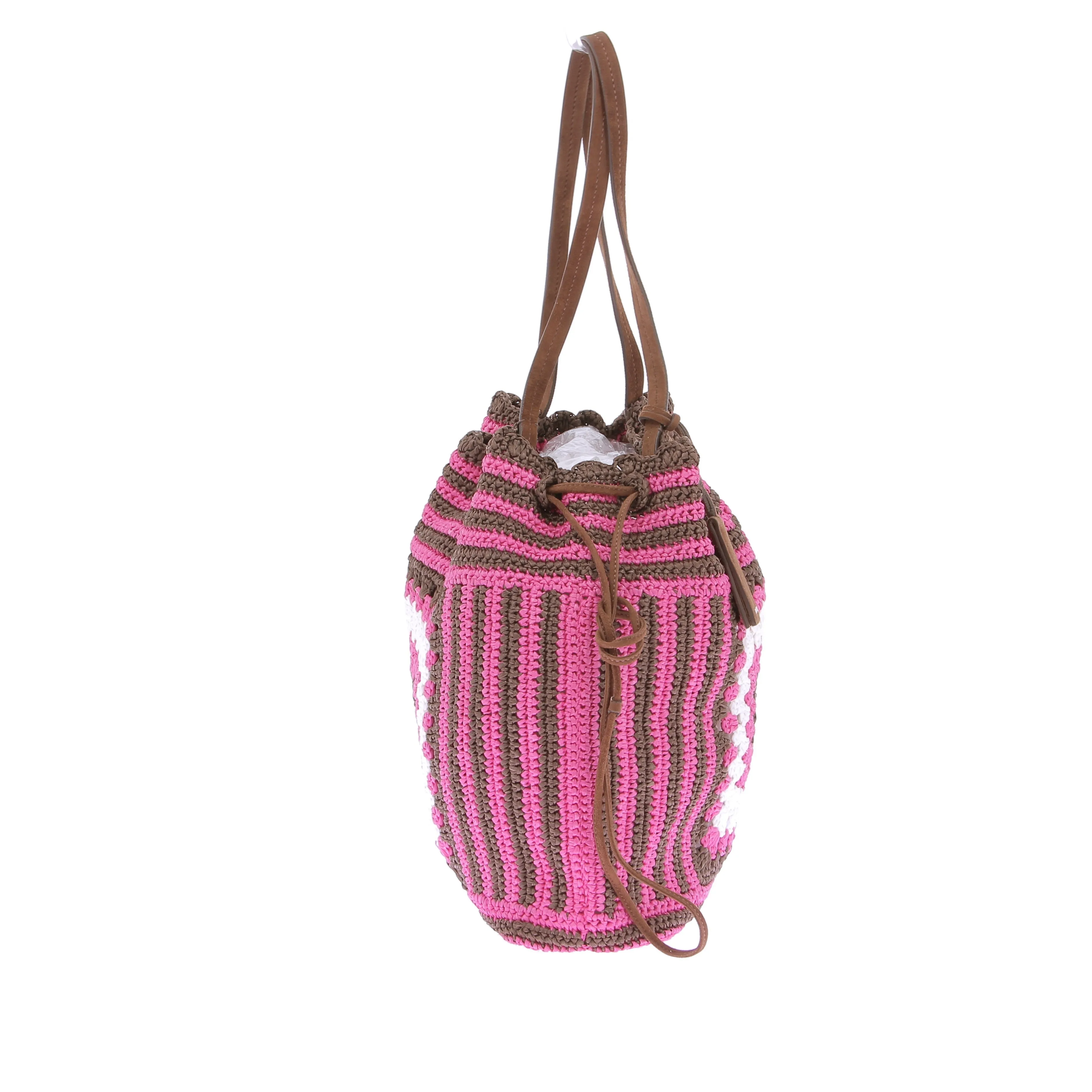 Sac tricoté marron et rose