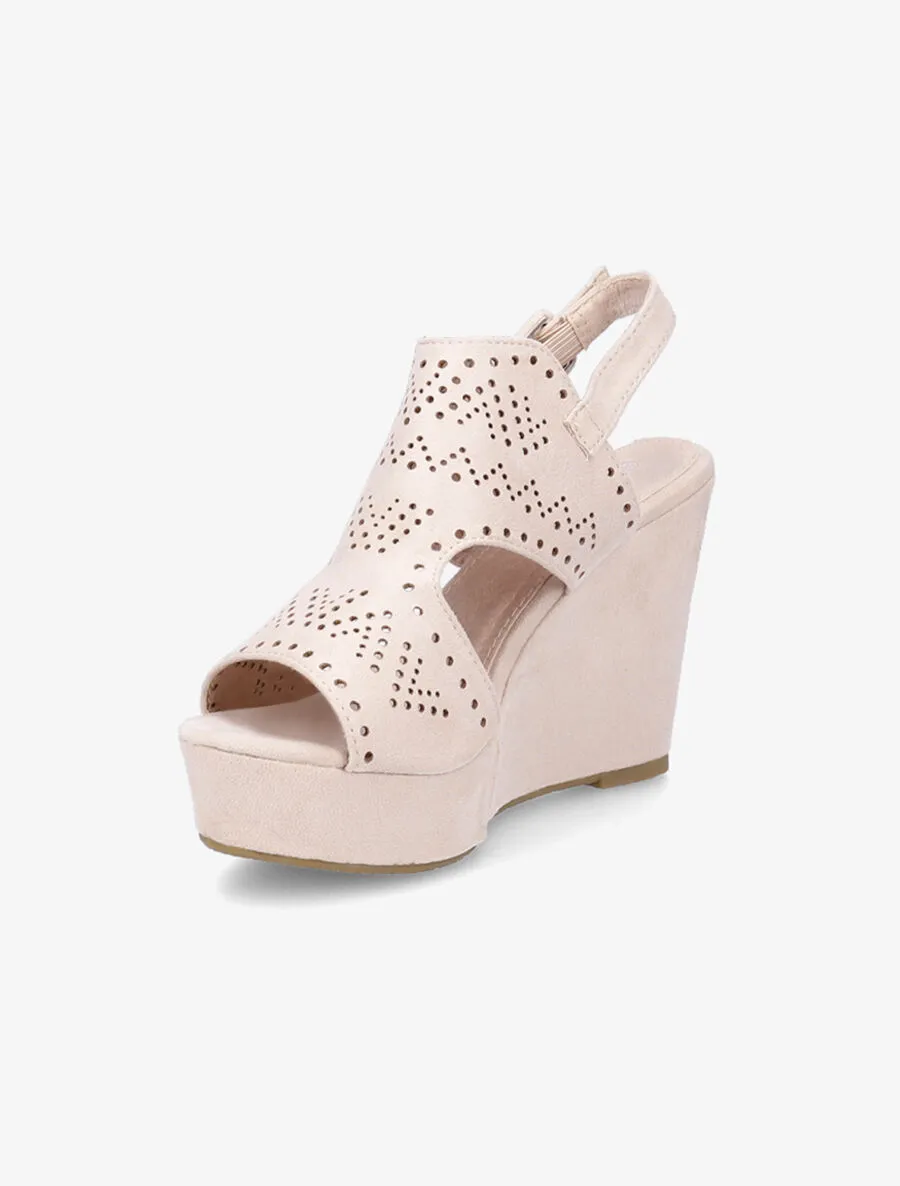 Sandales compensées à ganse perforée - Beige