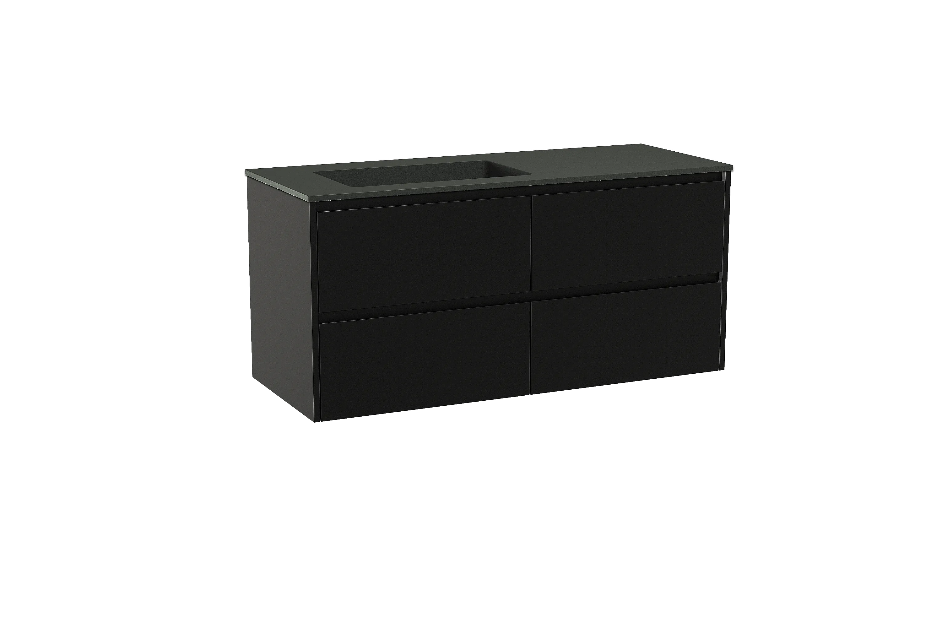Storke Seda meuble salle de bains suspendu 130 x 52 cm noir mat avec Scuro plan vasque asymétrique à gauche en quartz noir mat