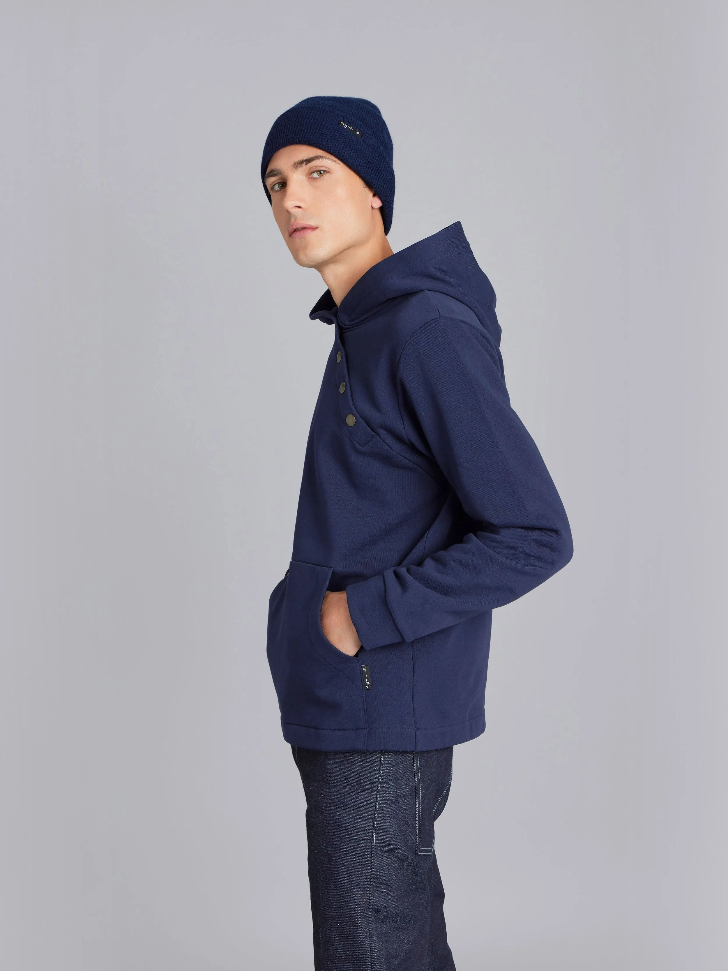 sweat à capuche Nielsen en molleton de coton bleu nuit