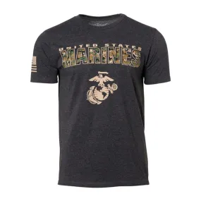 T-Shirt USMC Marpat Camo Text heather black