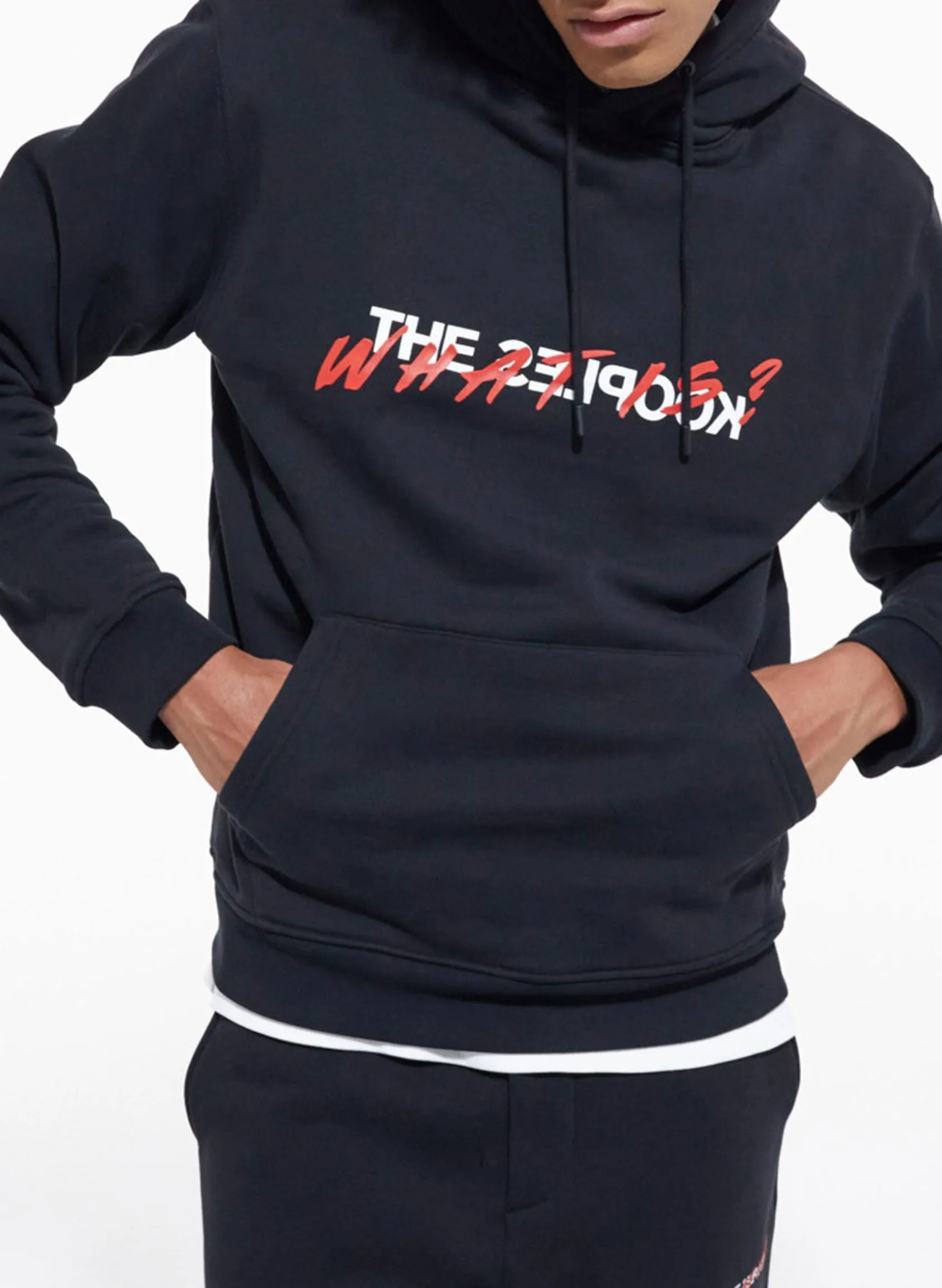 THE KOOPLES  Sweat droit à capuche en coton sérigraphié - Noir