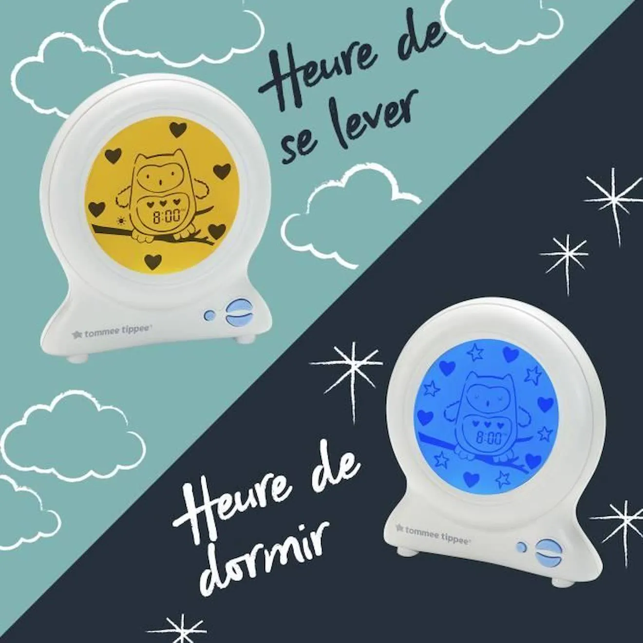 TOMMEE TIPPEE Réveil Éducatif Groclock, Réveil et Veilleuse pour Jeunes Enfants, Alimenté par USB blanc - Tommee Tippee